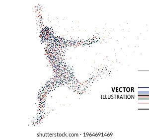 Colored polka dots composed of jumping people, vector illustration.