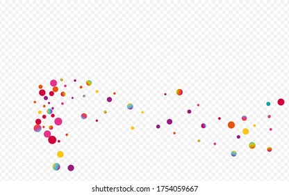 Colored Polka FallingFestive Transparent Background. Magic Festival Confetti Pattern. Carnaval Card. Gradient Effect Invitation.