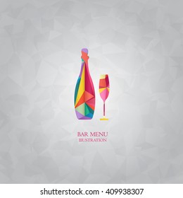 Colored polygon drink and beverages. Bottle of alcoholic beverage