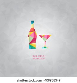 Colored polygon drink and beverages. Bottle of alcoholic beverage