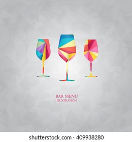 Colored polygon drink and beverages. Polygon glass vector background