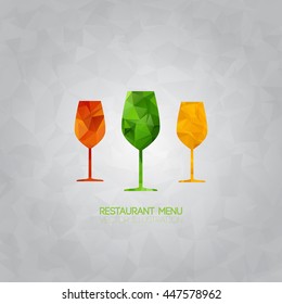 Colored polygon drink and beverages. Polygon glass vector background