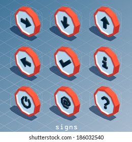 colored polygonal isometric signs icon set