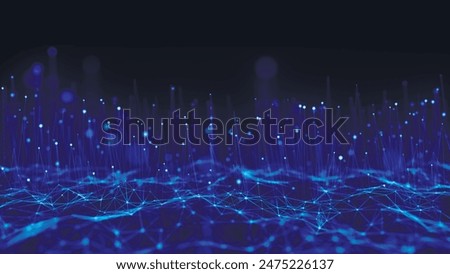 Colored polygonal space. Futuristic wave with dots and lines. Connection dots and lines structure. Digital background. Plexus effect. 3D vector