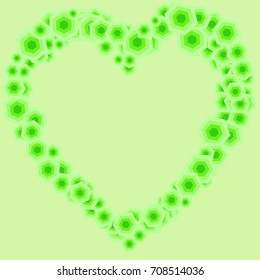 Colored polygons on a green background