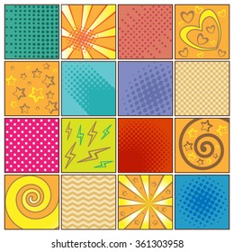 Colored pop art background set - Vector illustration