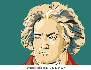 colored portrait of Ludwig van Beethoven 