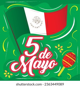 Colored poster with flag of Mexico Cinco de mayo Vector