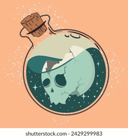 Colored potion with a skull Vector illustration