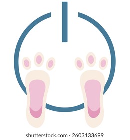 colored power button icon with an Easter bunny design, namely bunny paws on the button