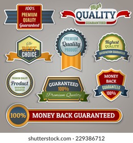 Colored premium quality products satisfaction guaranteed sticker labels set isolated vector illustration