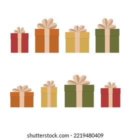 regalos de color con arcos sobre fondo blanco, conjunto