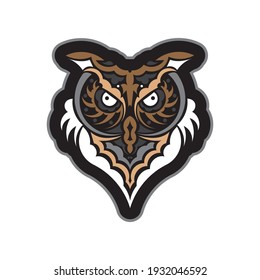 Colored print head of an owl. Hawaii and samoa patterns. Good for t-shirts, phone cases and more. Isolated. Vector illustration.
