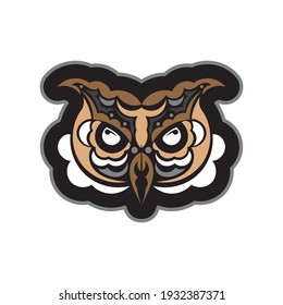 Colored print head of an owl. Hawaii and samoa patterns. Good for t-shirts, phone cases and more. Isolated. Vector 