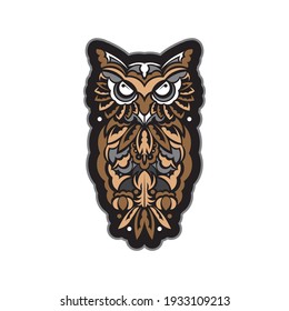 Colored print head of an owl. Hawaii and samoa patterns. Good for t-shirts, phone cases and more. Isolated. Vector