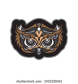 Colored print head of an owl. Polynesia and Maori patterns. Isolated. Vector 