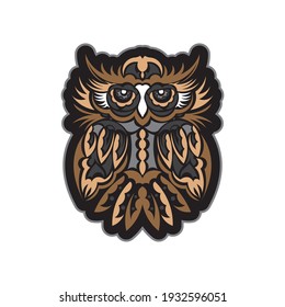 Farbiger Druckkopf einer Eule. Polynesien- und Maori-Muster. Exklusives Corporate Design. Einzeln. Vektorgrafik.