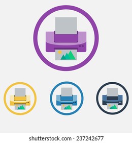 Colored Printer Icon Set. Vector Illustration