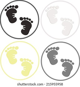 colored prints of bare human feet in some circles