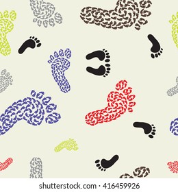 colored prints of bare human feet. seamless pattern of footprints. isolated on soft background. patterns for fabric and print on paper