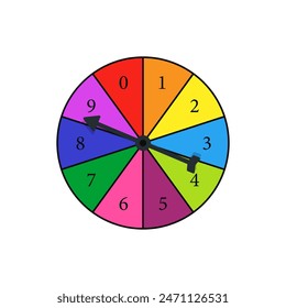 Colored probability spinner with numbers and arrow icon. Clipart image isolated on white background