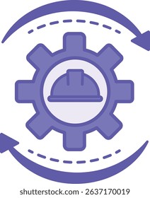 Colored Process Icon. Vector Illustration. Construction Hard Hat and Gear. Organized Set of Sequential Actions Aimed at Achieving a Specific Goal. Engineering Concept