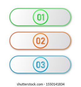 Colored process steps. Vector Infographic elements. 1, 2 and 3 numbers or steps
