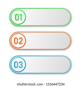 Colored process steps. Vector Infographic elements. 1, 2 and 3 numbers or steps