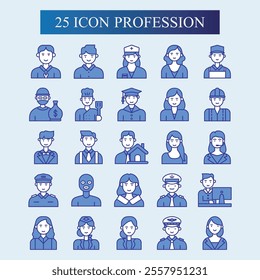 Colored profession icons, designs of common people's jobs, such as doctors, chefs, nurses, drivers, flight attendants and others.