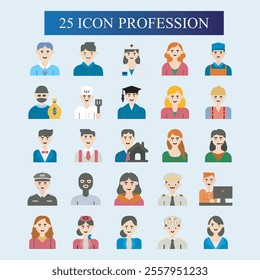 Colored profession icons, designs of common people's jobs, such as doctors, chefs, nurses, drivers, flight attendants and others.