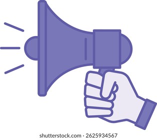 Icono de promoción de color. Ilustración vectorial. Megáfono en mano humana. Publicidad y Marketing. Concepto Trabajo y Negocios