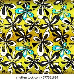 colored psychedelic graffiti flowers seamless background