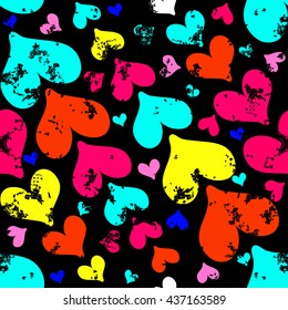 colored psychedelic hearts on Valentine's Day seamless pattern