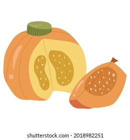 Colored pumpkin compositions, autumn vegetable whole and slice.