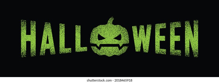 Colored pumpkin illustration, text with grunge texture on the background. Design element for print, poster, banner, sticker. Vector illustration. Halloween holiday.