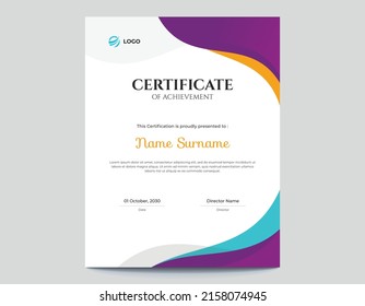 Colored Purple, blue and orange vertical certificate design