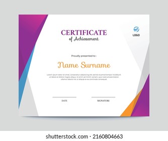 Colored Purple, Orange, Blue and Grey Shapes Certificate Design 