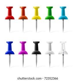 Colored push pins illustration isolated on a white
