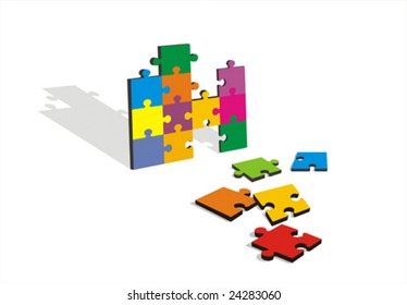 Colored puzzle pieces  on white background. No gradient fills. Easy to customize.
