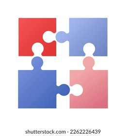 Colored puzzle pieces set. Simple geometric shapes, colorful templates for game design, business concepts. Vector illustration