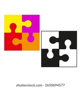 Colored puzzle square. Monochromatic puzzle design. Comparative vector icons