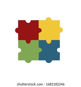 Colored puzzles. Background from multi-colored puzzles. World Autism Awareness Day. Poster with colorful words. Simple vector illustration.