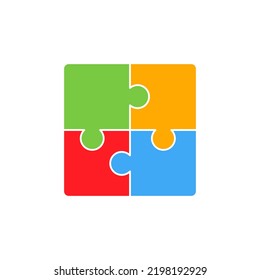 colored puzzles on a white isolated background, vector icon. connected pieces of jigsaw puzzles. concept of teamwork, brainstorming, business