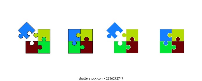 Colored puzzles vector icon on white background. Puzzle symbol.	