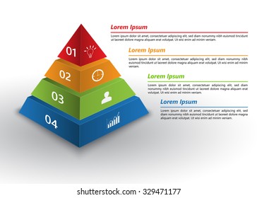 Colored Pyramid 3D With Number And Business Icon, Text Information, 4 Options, Financial And Business Infographic, Vector Illustration