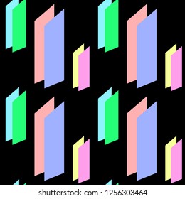 Colored quadrangles on a black background, seamless pattern, vector