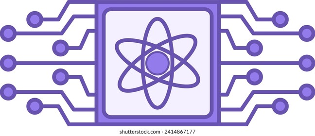 Colored Quantum Computing icon. Vector Illustration of Microchip and Atom Sign. Technology Concept