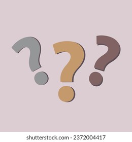signo de interrogación de color. ilustración de signo de interrogación. fondo rosa. iconos amarillos, grises y marrones. vector para preguntas, dudas, interrogatorio, investigación, interrogatorio