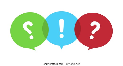 Colored question speech bubbles. Talk bubble with question and answer sign. Help symbols. Communication concept. Vector illustration.