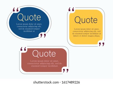 Colored Quote box templates set.  Speech bubble textbox isolated on background. Vector flat illustration.